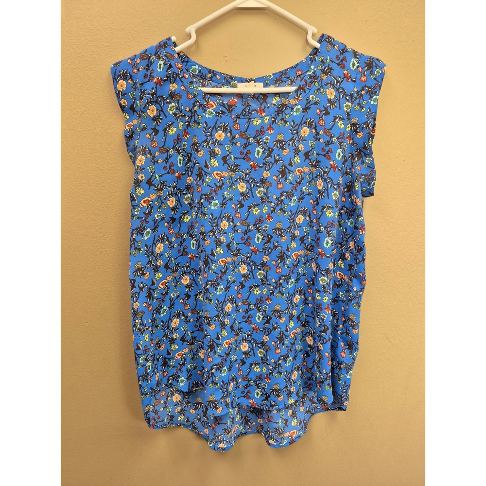 Nordstrom Pleione Womens Medium Floral Blouse Blue Boho Flowy Top‎